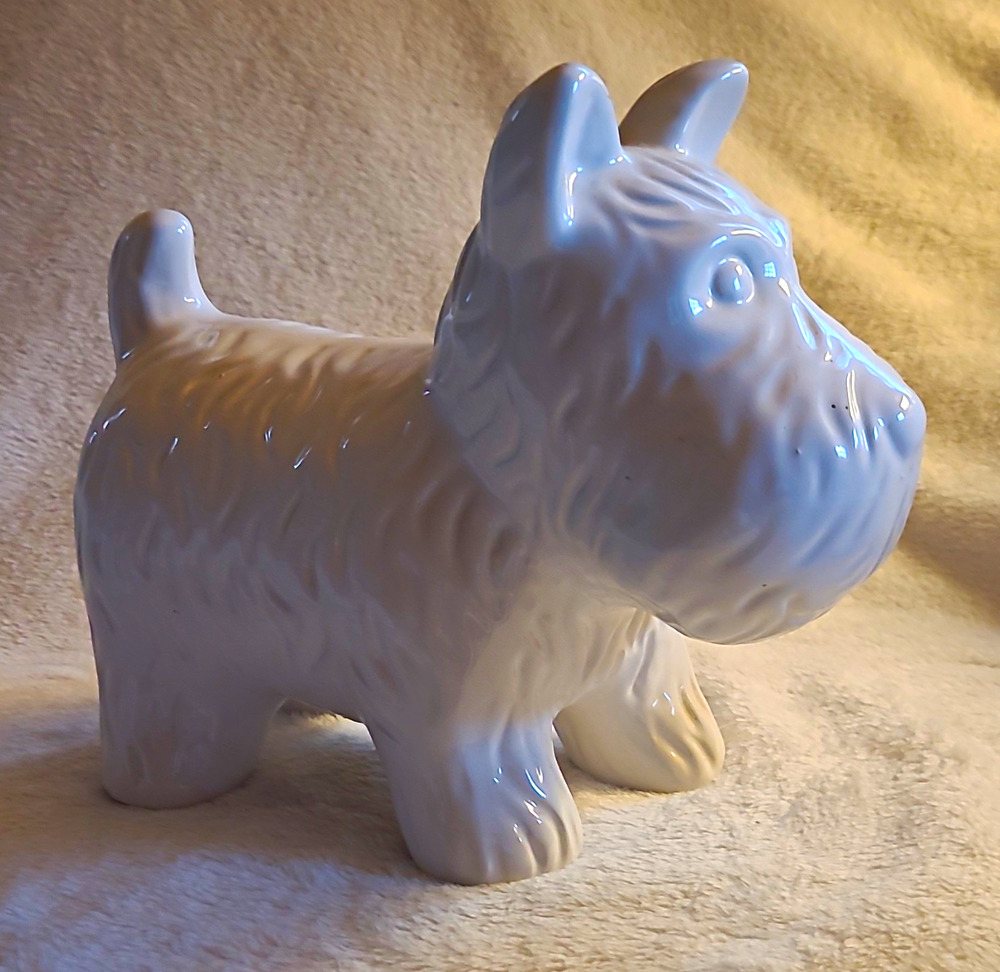 Vintage White Ceramic Scottie Dog Figurine Scottish Terrier Glossy Porcelain
